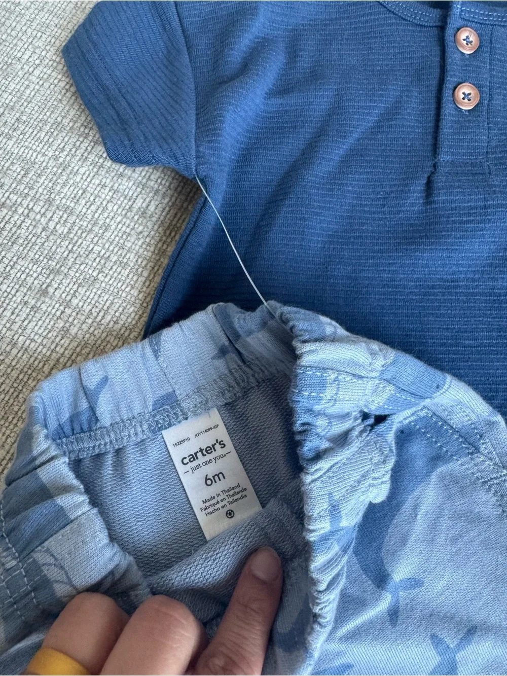 Carter's Navy Ribbed Henley Top with Light Blue Whale Shorts 6 months